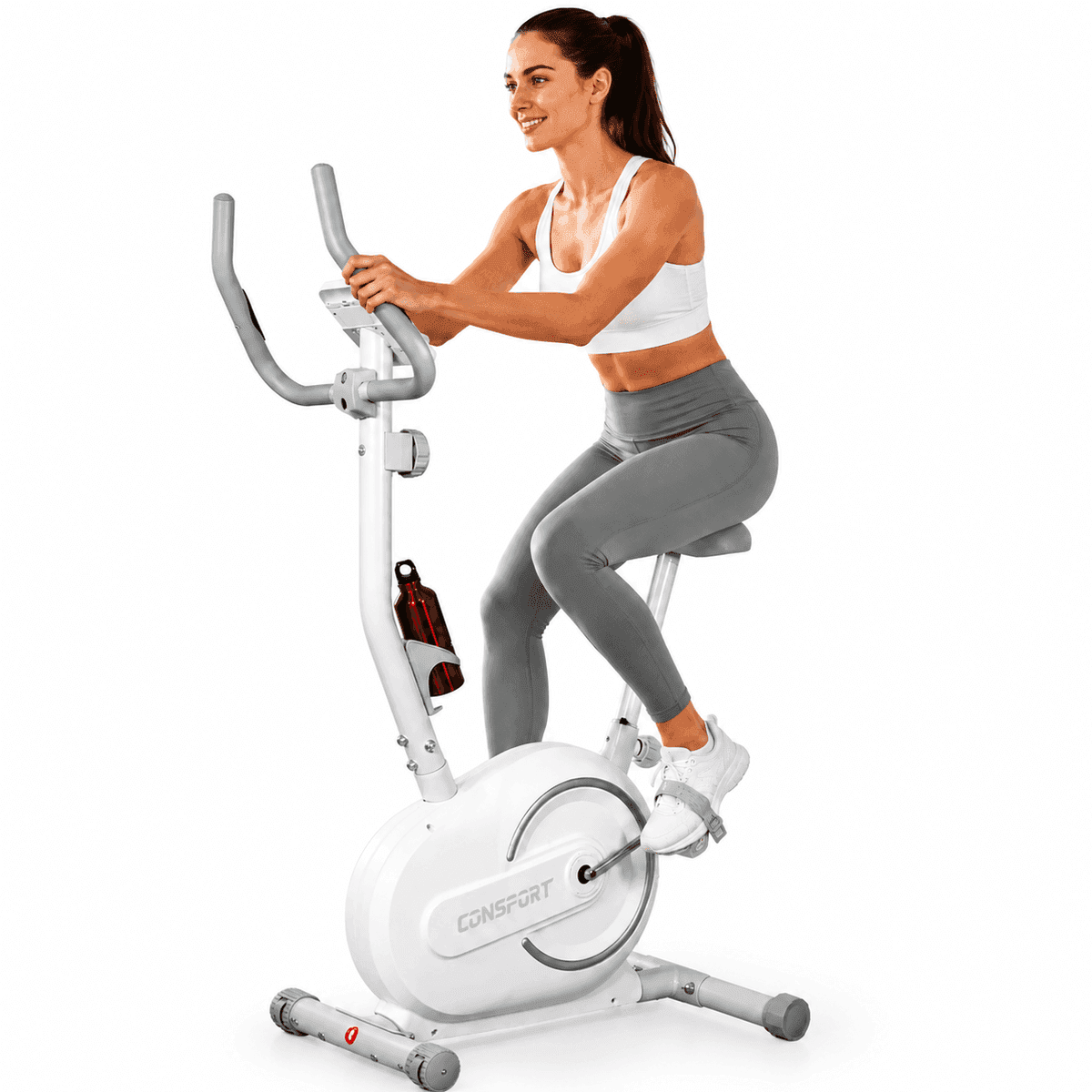 Bicicleta Vertical V-1000 Connect Bluetooth 8 Níveis Resistência Branco